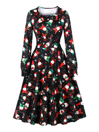 1950s Christmas Square Collar Long Sleeve Dress, vintage dress, retro fashion, rockabilly, pin-up fashion - perfect for women who love vintage and retro fashion