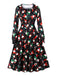 1950s Christmas Square Collar Long Sleeve Dress, vintage dress, retro fashion, rockabilly, pin-up fashion - perfect for women who love vintage and retro fashion