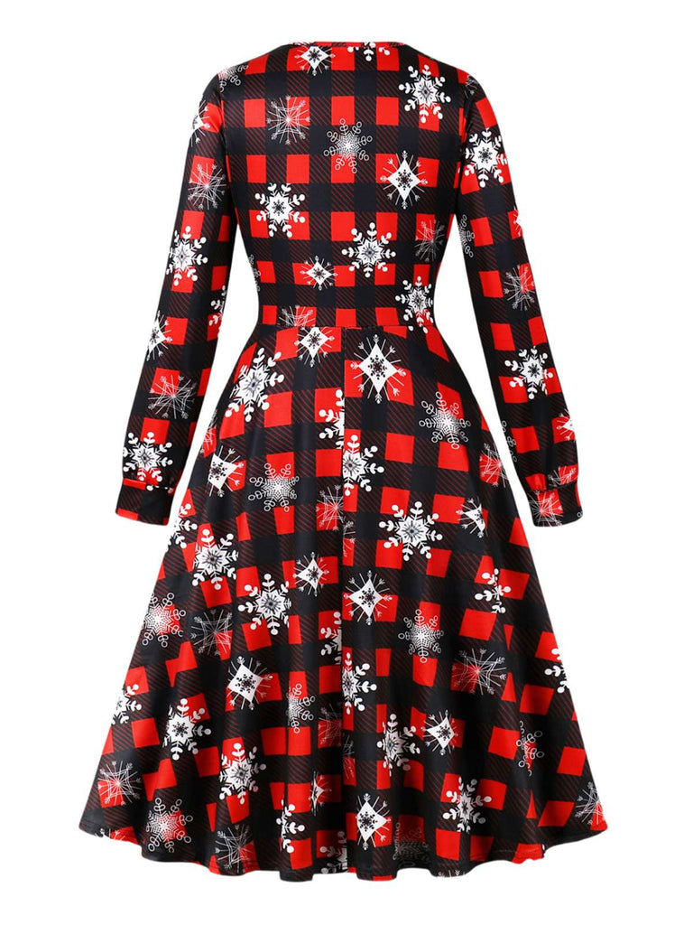 1950s Christmas Square Collar Long Sleeve Dress, vintage dress, retro fashion, rockabilly, pin-up fashion - perfect for women who love vintage and retro fashion