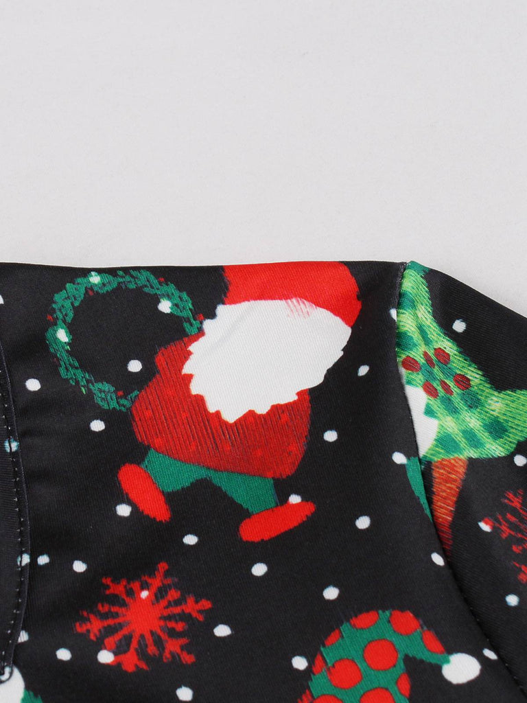 She slips into this 1950s Christmas Square Collar Long Sleeve Dress and suddenly it's a 1950s daydream