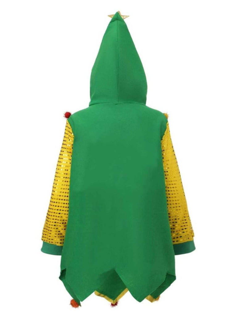 1950s Christmas Tree Hoodie With Colorful Pom Poms - vintage fashion, retro style