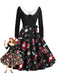 1950s Christmas V-Neck Fur Collar Swing Dress - vintage dress, retro fashion, rockabilly