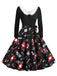 1950s Christmas V-Neck Fur Collar Swing Dress - vintage dress, retro fashion, rockabilly