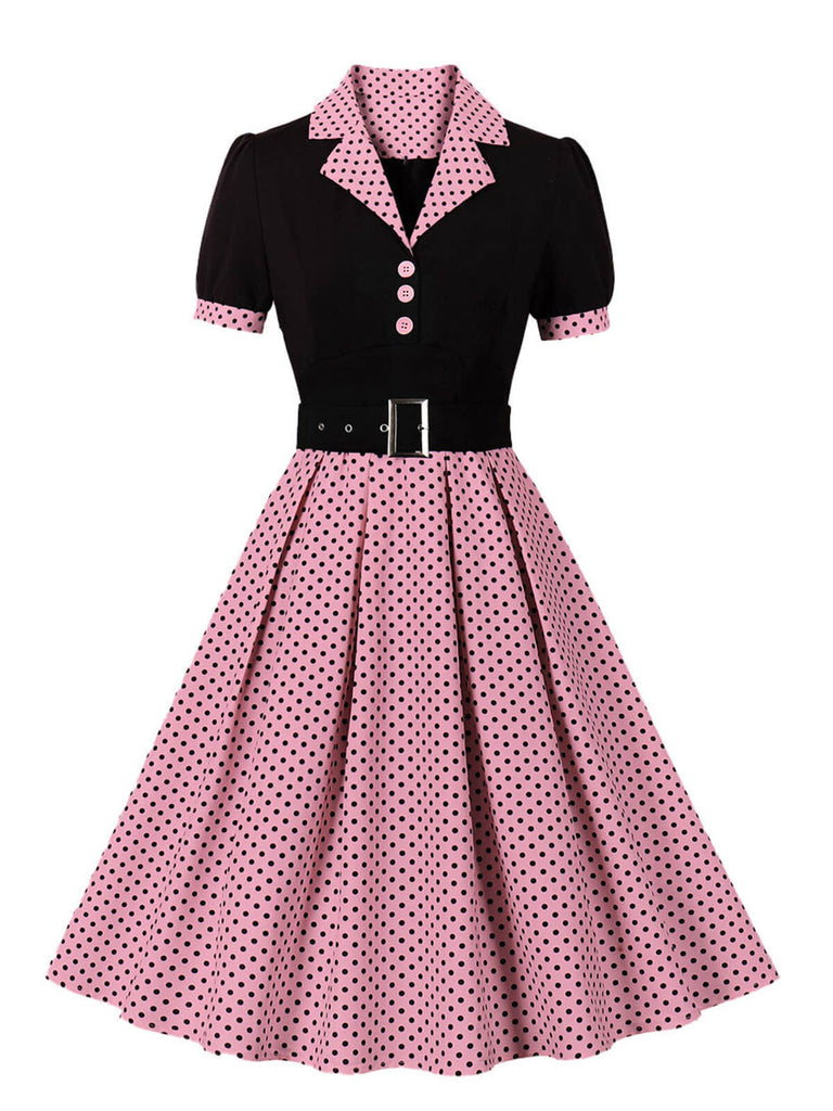 1950s Color Block Polka Dots Lapel Dress — vintage elegance for the modern woman