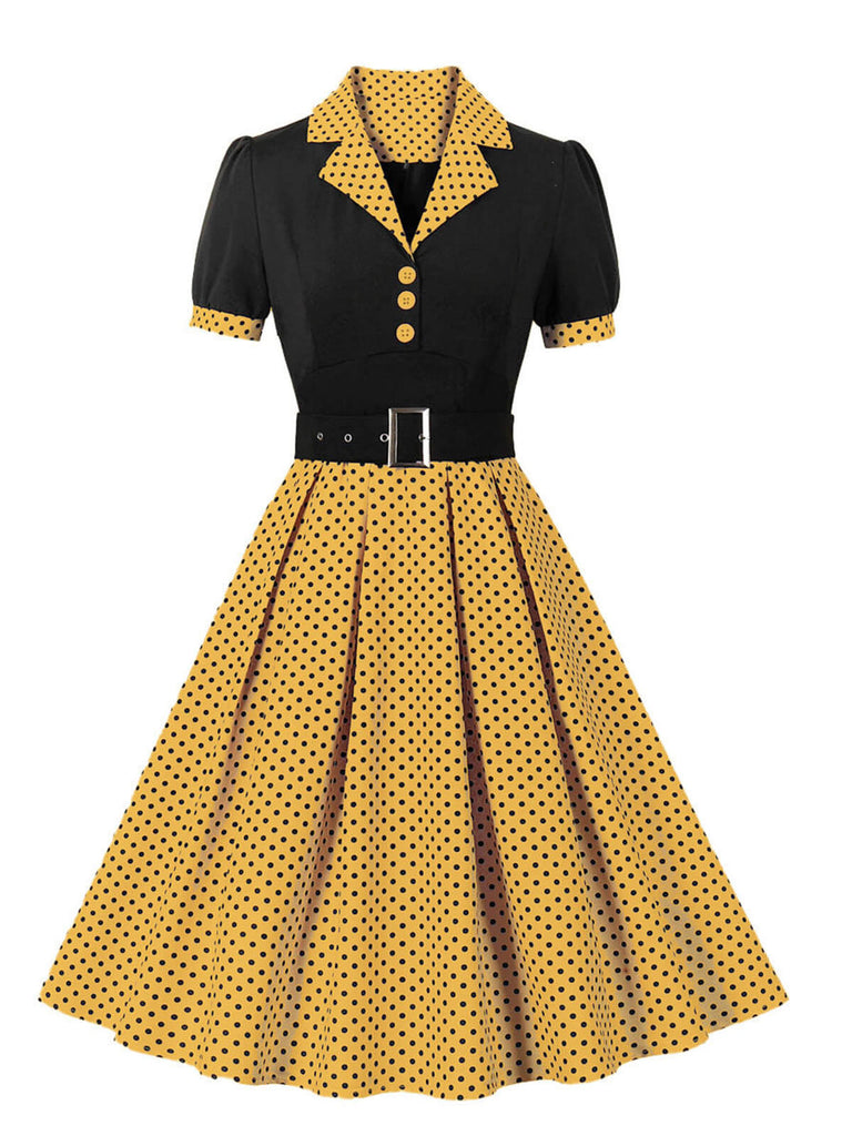 1950s Color Block Polka Dots Lapel Dress: timeless style reimagined
