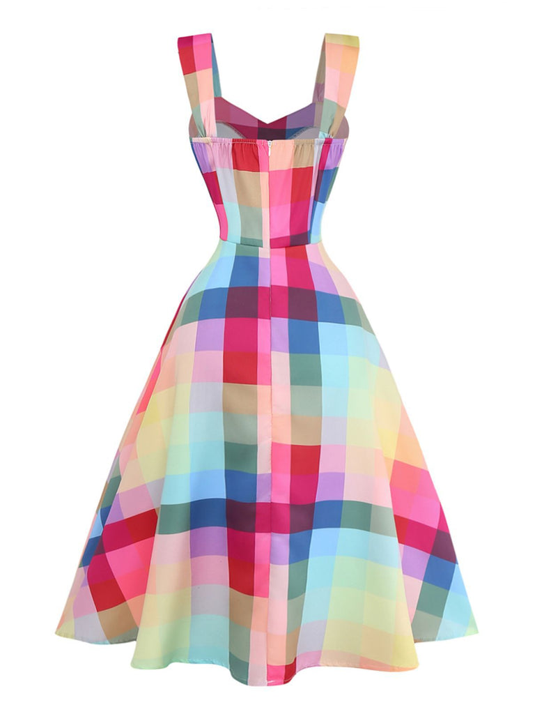 1950s Colorful Plaid Wide-strap A-Line Dress - vintage dress, retro fashion, rockabilly