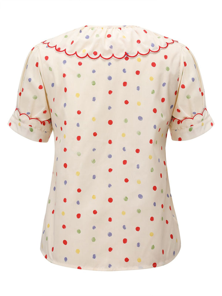 1950s Colorful Polka Dot Lace Collar Blouse, vintage top, retro blouse - perfect for women who love vintage and retro fashion