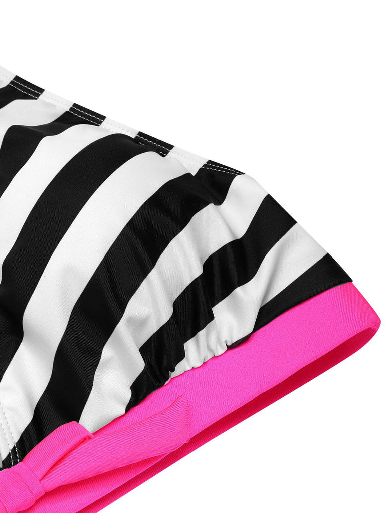 1950s Contrast Bow Ruffle Stripes Bikini — 1950s poolside glamour meets sun-drenched confidence