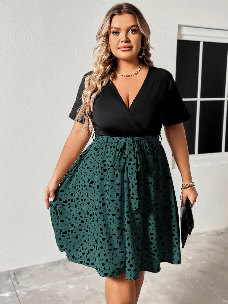 Plus Size 1950s V Neck Patchwork Vintage Dress 10