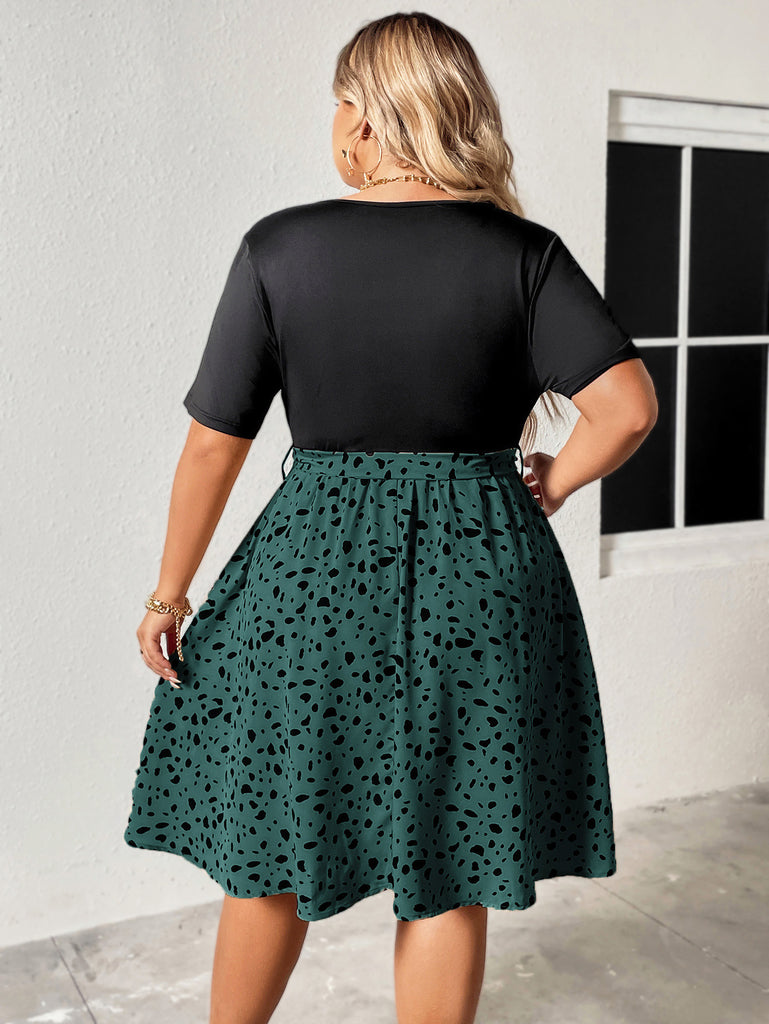 Plus Size 1950s V Neck Patchwork Vintage Dress 12
