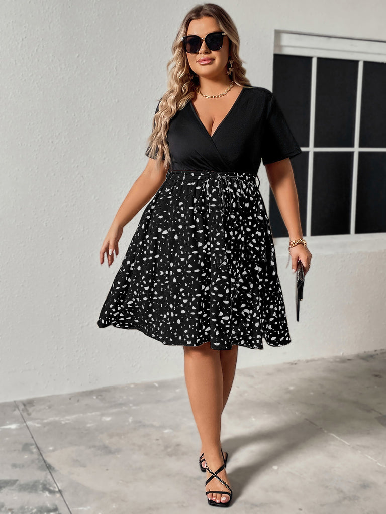 Plus Size 1950s V Neck Patchwork Vintage Dress 3