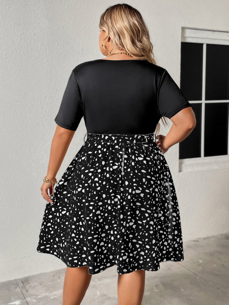 Plus Size 1950s V Neck Patchwork Vintage Dress 4