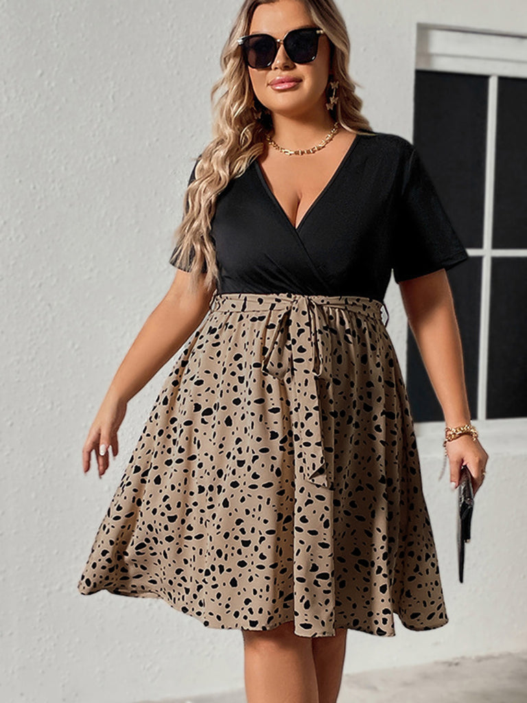 Plus Size 1950s V Neck Patchwork Vintage Dress 6