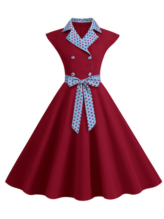 1950s Contrast Polka Dots Bowknot Belted Dress, vintage dress, retro fashion, rockabilly, pin-up fashion - perfect for women who love vintage and retro fashion