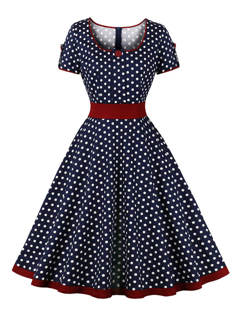 This 1950s Contrast Polka Dots Buttoned Dress wraps her in 1950s elegance, one twirl at a time