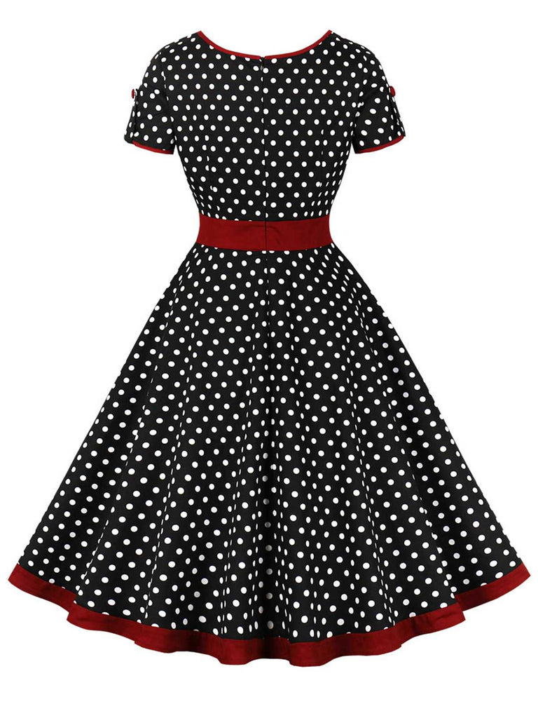 1950s Contrast Polka Dots Buttoned Dress, vintage dress, retro fashion, rockabilly, pin-up fashion - perfect for women who love vintage and retro fashion