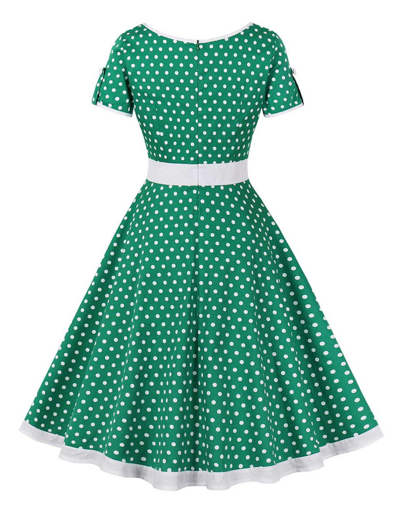 1950s Contrast Polka Dots Buttoned Dress, vintage dress, retro fashion, rockabilly, pin-up fashion - perfect for women who love vintage and retro fashion
