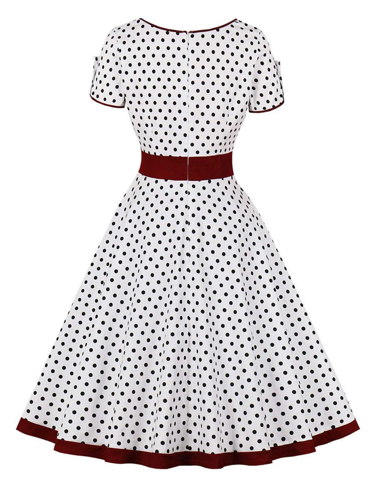 1950s Contrast Polka Dots Buttoned Dress, vintage dress, retro fashion, rockabilly, pin-up fashion - perfect for women who love vintage and retro fashion
