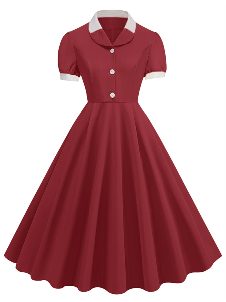 She slips into this 1950s Contrast Short Sleeve Lapel Dress and suddenly it's a 1950s daydream
