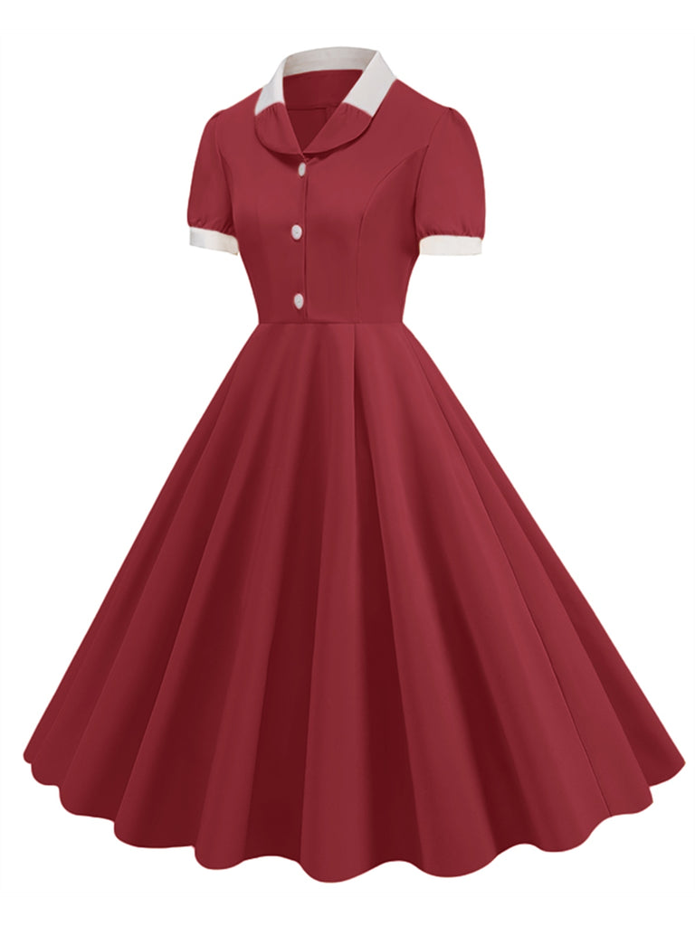 1950s Contrast Short Sleeve Lapel Dress: where 1950s romance meets her modern spirit