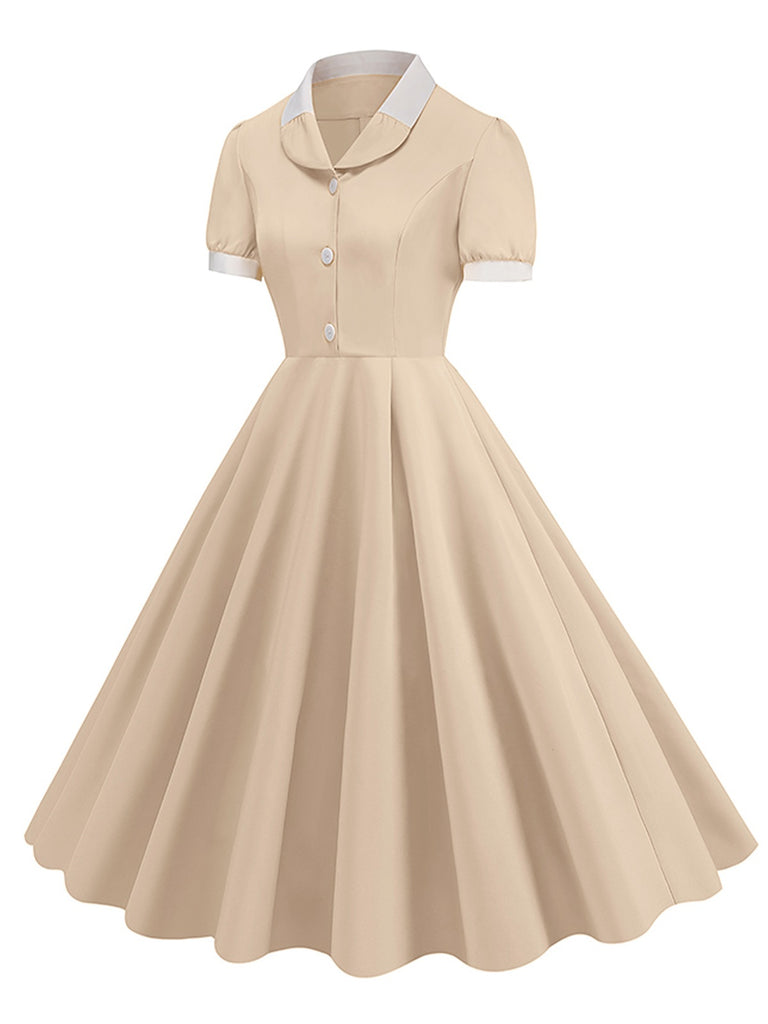 1950s Contrast Short Sleeve Lapel Dress, vintage dress, retro fashion, rockabilly, pin-up fashion - perfect for women who love vintage and retro fashion