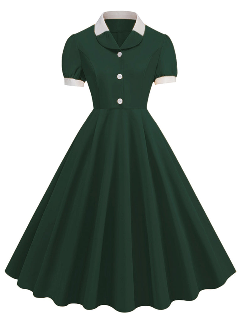 1950s Contrast Short Sleeve Lapel Dress, vintage dress, retro fashion, rockabilly, pin-up fashion - perfect for women who love vintage and retro fashion