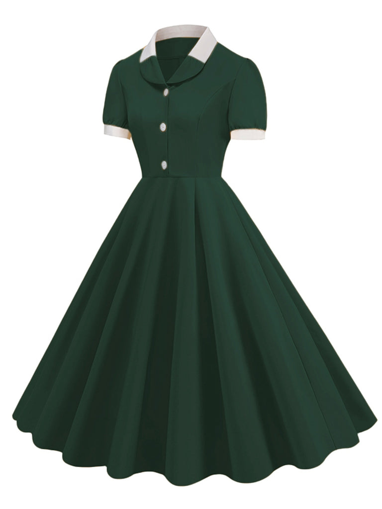 1950s Contrast Short Sleeve Lapel Dress, vintage dress, retro fashion, rockabilly, pin-up fashion - perfect for women who love vintage and retro fashion