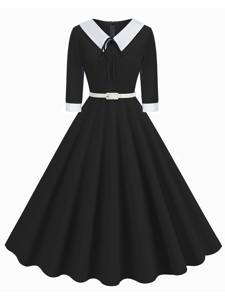 This 1950s Contrast Tie Neck Belted Lapel Dress wraps her in 1950s elegance, one twirl at a time