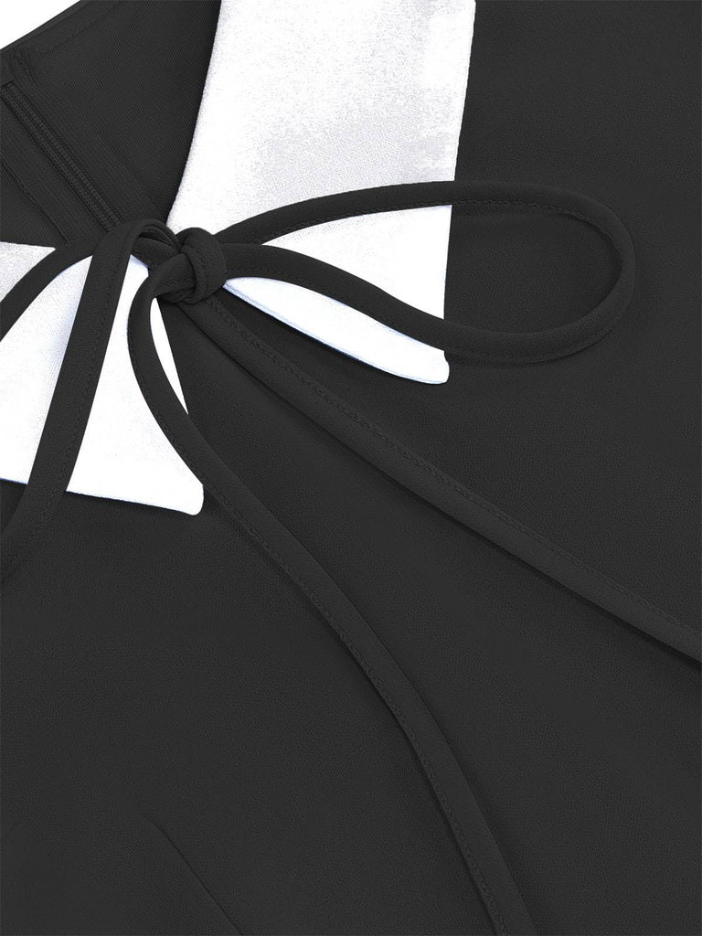 She slips into this 1950s Contrast Tie Neck Belted Lapel Dress and suddenly it's a 1950s daydream
