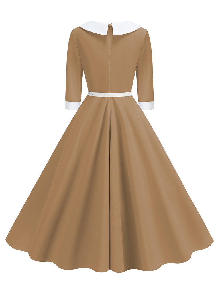 1950s Contrast Tie Neck Belted Lapel Dress — the kind of 1950s dress that makes strangers smile