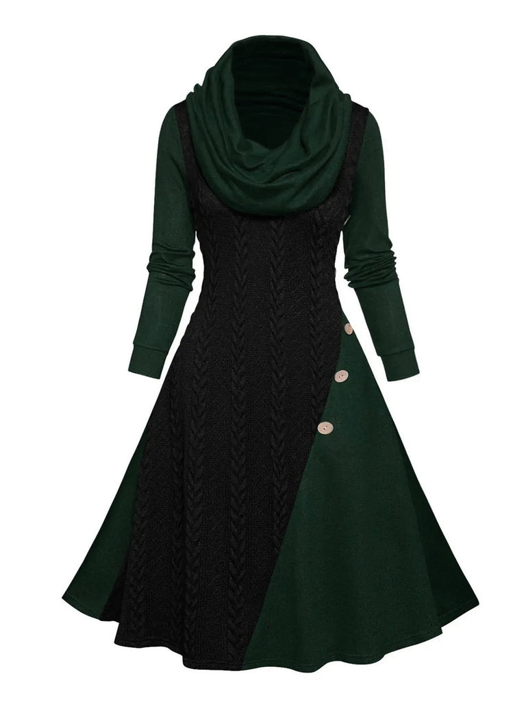 1950s Cowl Neck Knit Patchwork Swing Dress: where 1950s romance meets her modern spirit