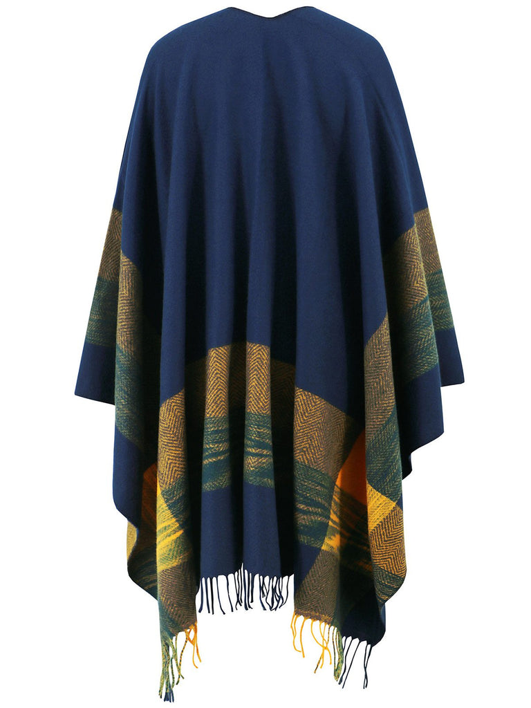 1950s Cozy Windproof Striped Tassel Poncho Coat - vintage fashion, retro style