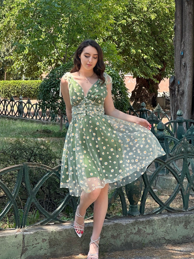 1950s Daisy Mesh Swing Dress - vintage dress, retro fashion, rockabilly