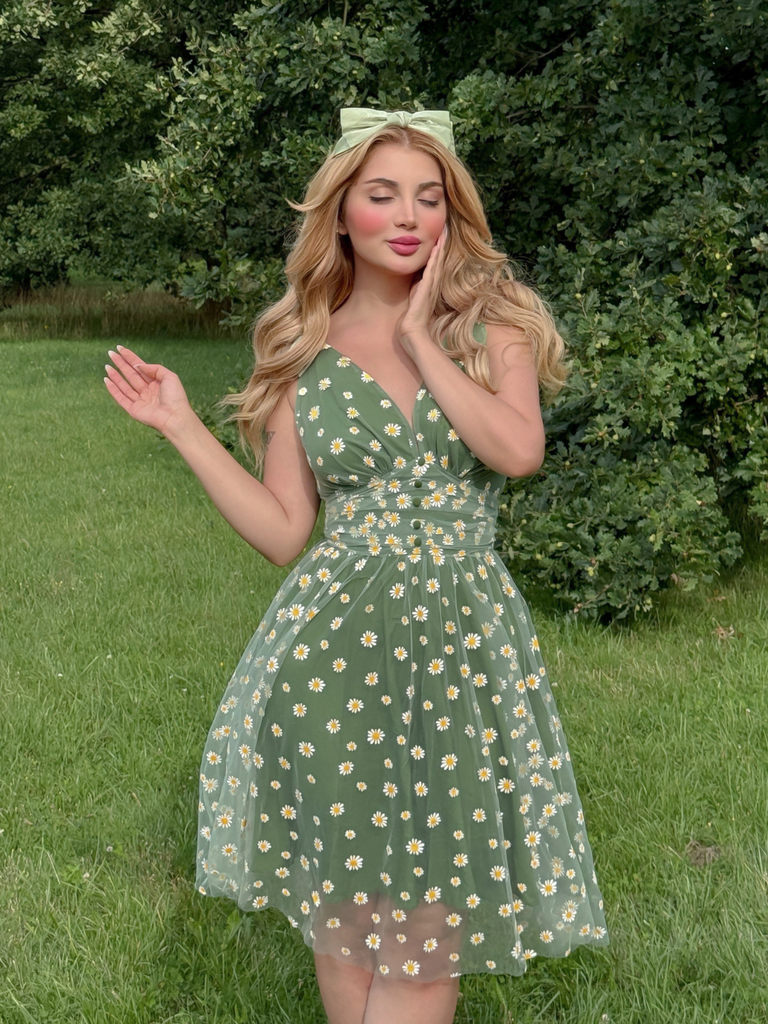 1950s Daisy Mesh Swing Dress - vintage dress, retro fashion, rockabilly