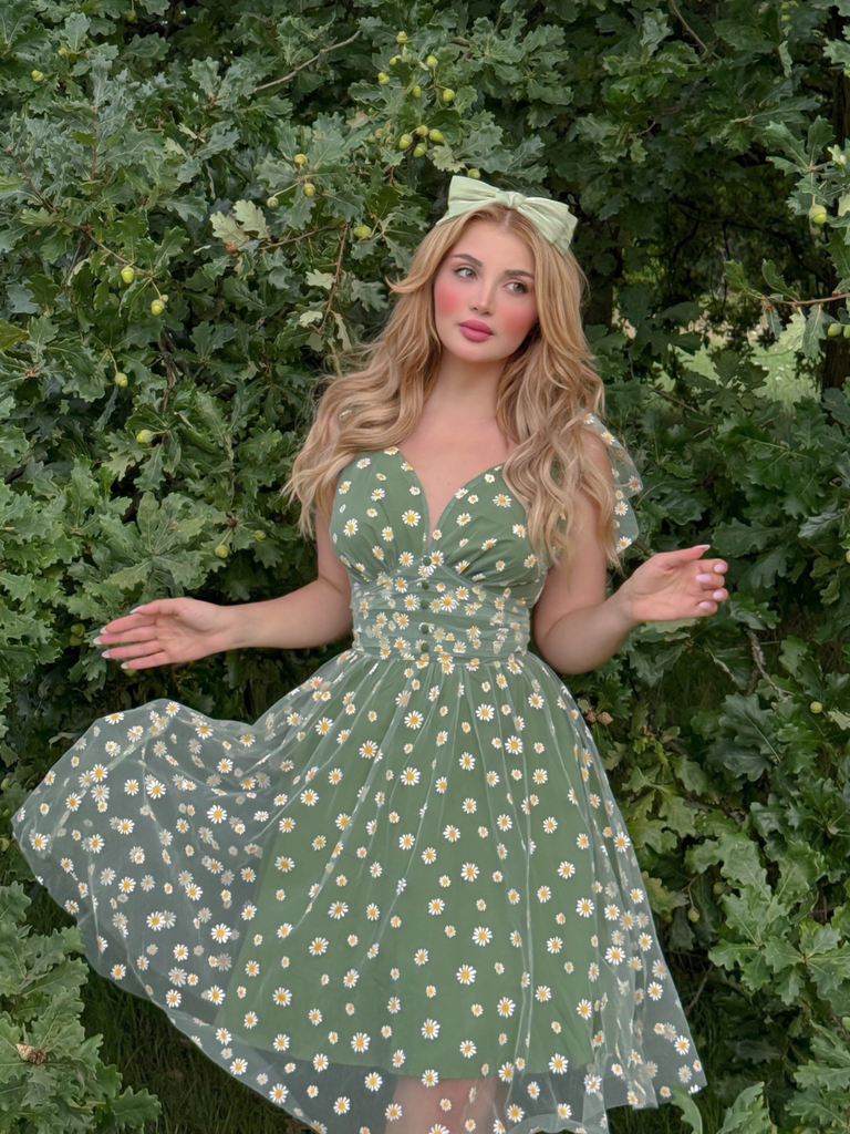 1950s Daisy Mesh Swing Dress - vintage dress, retro fashion, rockabilly