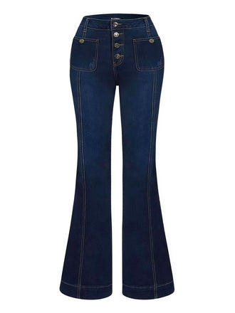 1950s Denim Flared Long Pockets Jeans - vintage fashion, retro style, elegant red
