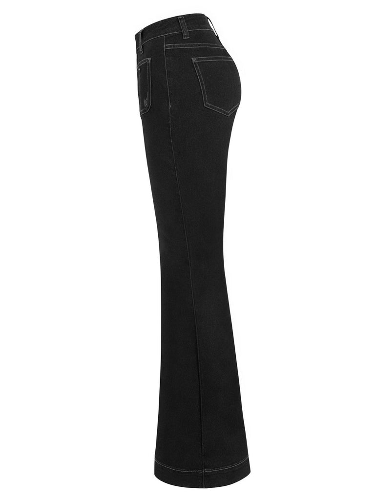 1950s Denim Flared Long Pockets Jeans - vintage fashion, retro style, elegant red
