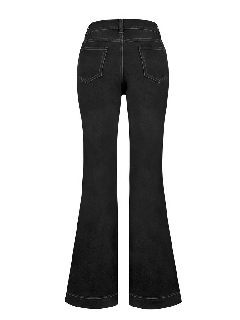 1950s Denim Flared Long Pockets Jeans - vintage fashion, retro style, elegant red