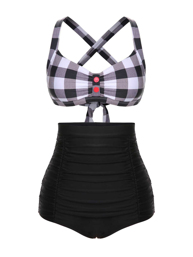 1950s Double Strap Buttoned Plaids Swimsuit — because 1950s glamour never goes out of style