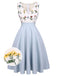2PCS Blue 1950s Embroidery Pockets Dress & Bow Polka Dot Dress - vintage dress, retro fashion, rockabilly