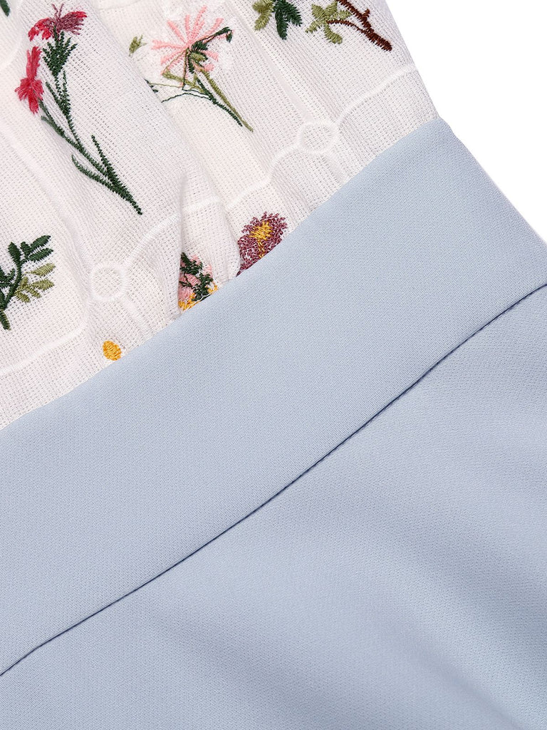 2PCS Blue 1950s Embroidery Pockets Dress & Bow Polka Dot Dress - vintage dress, retro fashion, rockabilly