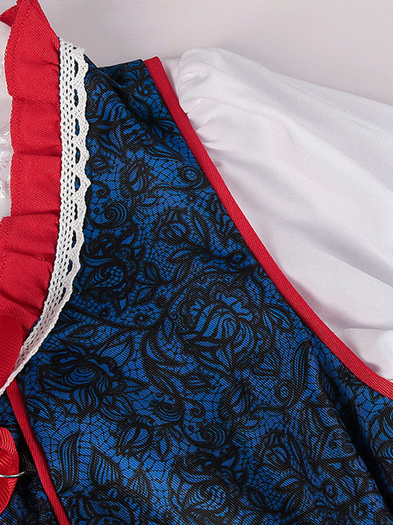 2PCS Blue 1950s Oktoberfest Bavarian Carnival Dress & Red Apron - vintage dress, retro fashion, rockabilly
