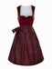 2PCS Wine Red 1950s Ethnic Floral Velvet Dress & Apron - vintage dress, retro fashion, rockabilly