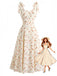 Beige 1950s Floral Print Tie Strap Sweetheart Neck Dress - vintage dress, retro fashion, rockabilly