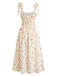 Beige 1950s Floral Print Tie Strap Sweetheart Neck Dress - vintage dress, retro fashion, rockabilly