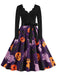 Black 1950s Halloween Pumpkin Ghost Petal Collar Dress - vintage dress, retro fashion, rockabilly