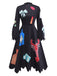 Black 1950s Lobster Zigzag Neck Lantern Sleeve Dress - vintage dress, retro fashion, rockabilly