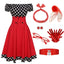 Black & Red 1950s Polka Dots Off Shoulder Dress With Accessories Set - vintage dress, retro fashion, rockabilly