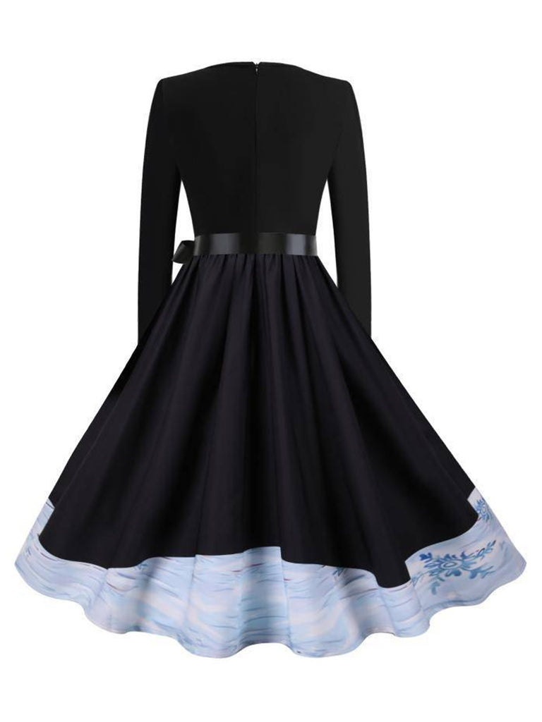 Black 1950s Scalloped Neck Christmas Santa Belted Dress - vintage dress, retro fashion, rockabilly