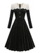 Black 1950s Velvet  Knitted Collar Pearl Button Dress - vintage dress, retro fashion, rockabilly